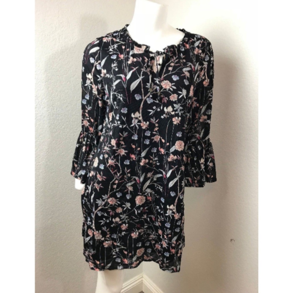 Style & Co Black Floral Dress Medium Knee Length
